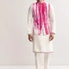 Pink Silk Tie-Dye Kurta Jacket Set For Men With Sequin Work