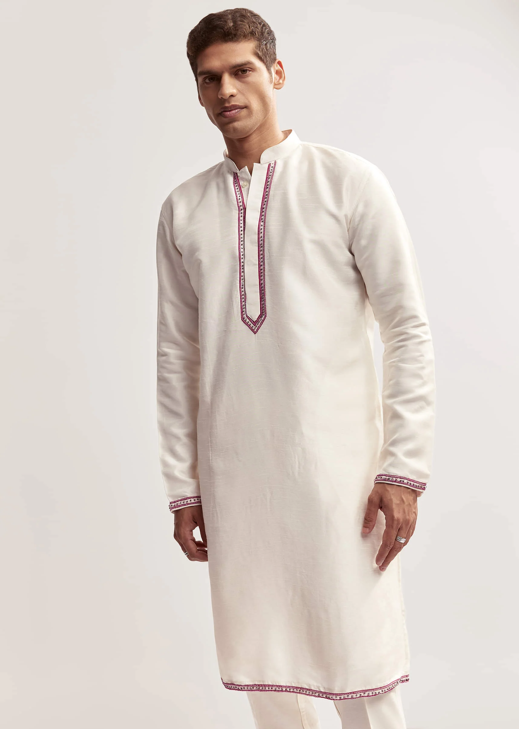 Pink Silk Tie-Dye Kurta Jacket Set For Men With Sequin Work