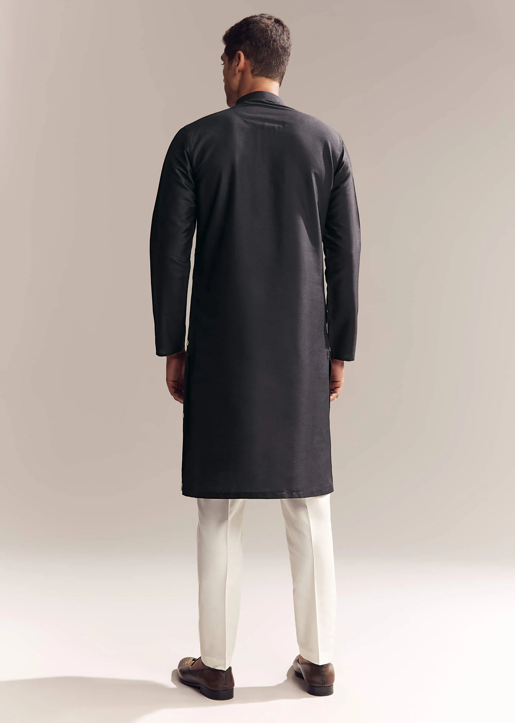 Black Silk Kurta Set For Men With Zardosi And Aari Work