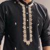 Black Silk Kurta Set For Men With Zardosi And Aari Work