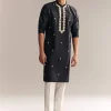 Black Silk Kurta Set For Men With Zardosi And Aari Work