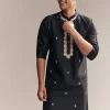 Black Silk Kurta Set For Men With Zardosi And Aari Work