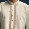 Off White Silk Kurta Set For Men With Zardosi And Aari Work