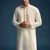 Off White Silk Kurta Set For Men With Zardosi And Aari Work
