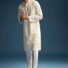 Off White Silk Kurta Set For Men With Zardosi And Aari Work