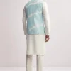 Sky Blue Silk Kurta Jacket Set For Men With Hand Embroidery