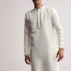 Sky Blue Silk Kurta Jacket Set For Men With Hand Embroidery