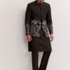 Black Silk Kurta Jacket Set For Men With Zardosi Embroidery