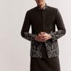 Black Silk Kurta Jacket Set For Men With Zardosi Embroidery