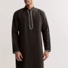 Black Silk Kurta Jacket Set For Men With Zardosi Embroidery