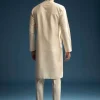 Beige Silk Kurta Set For Men With Resham Aari Embroidery