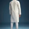 Off White Silk Kurta Set For Men With Resham Embroidery