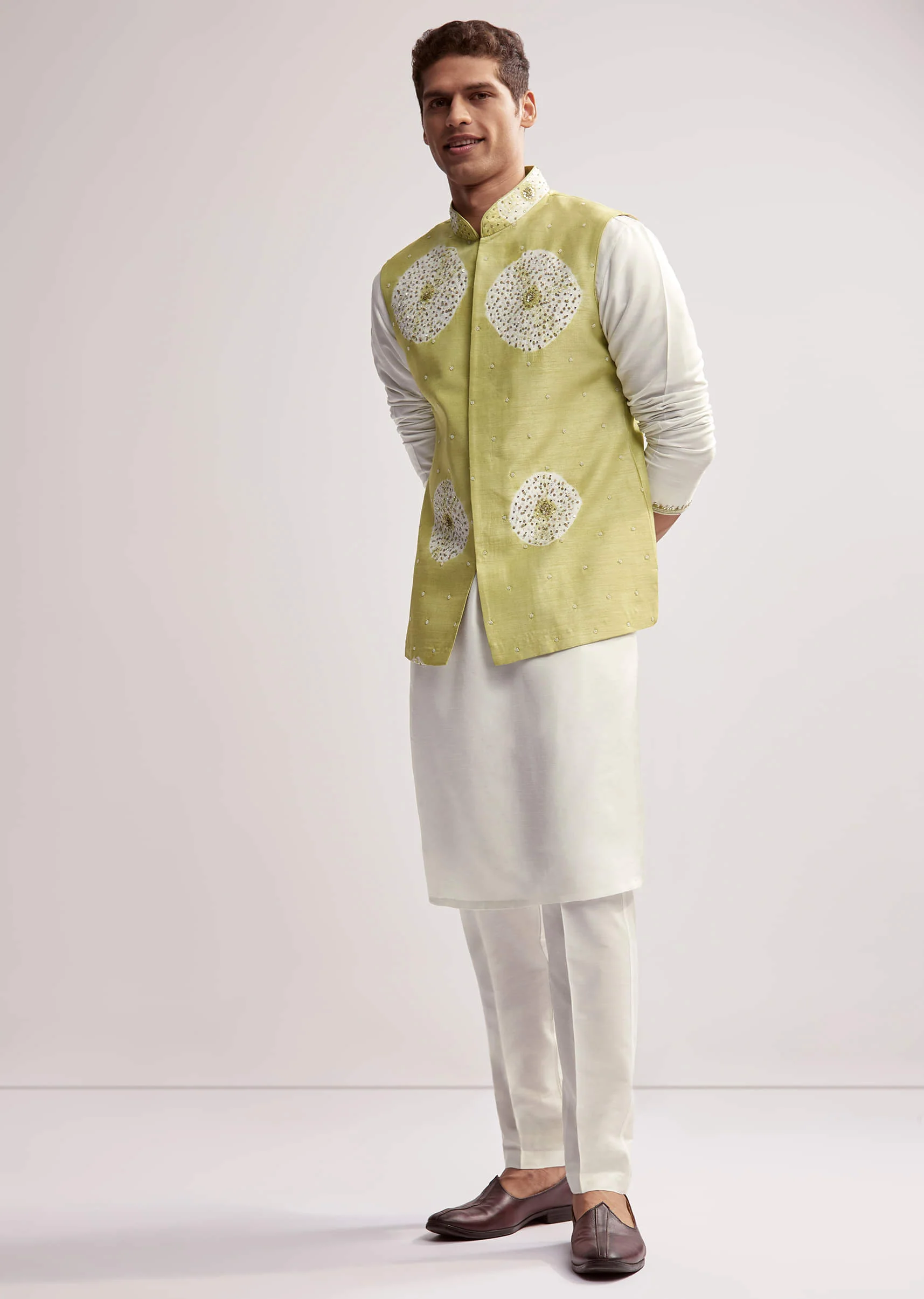 21775-lime-green-silk-kurta-jacket-set-for-men-with-hand-embroidery-1.webp Lime Green Silk Kurta Jacket Set For Men With Hand Embroidery