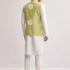 Lime Green Silk Kurta Jacket Set For Men With Hand Embroidery