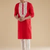 Red Banarasi Silk Embroidered Kurta Set