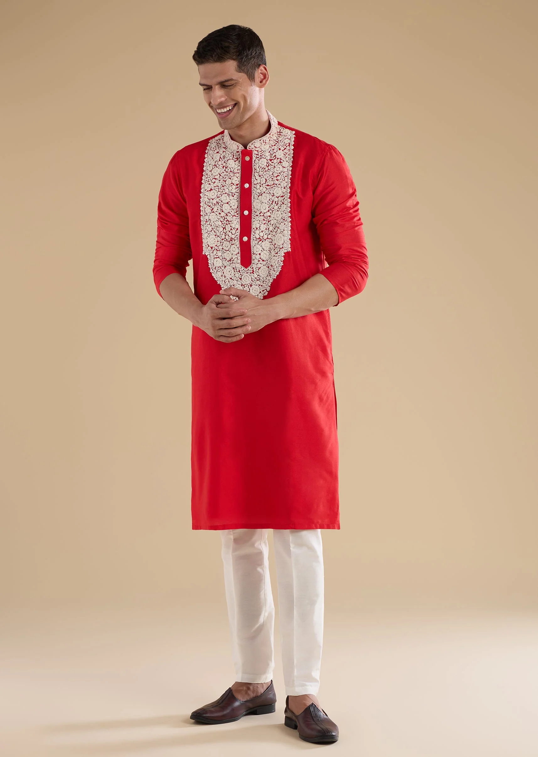 21784-red-banarasi-silk-embroidered-kurta-set-1.webp Red Banarasi Silk Embroidered Kurta Set