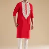 Red Banarasi Silk Embroidered Kurta Set