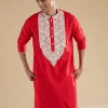 Red Banarasi Silk Embroidered Kurta Set