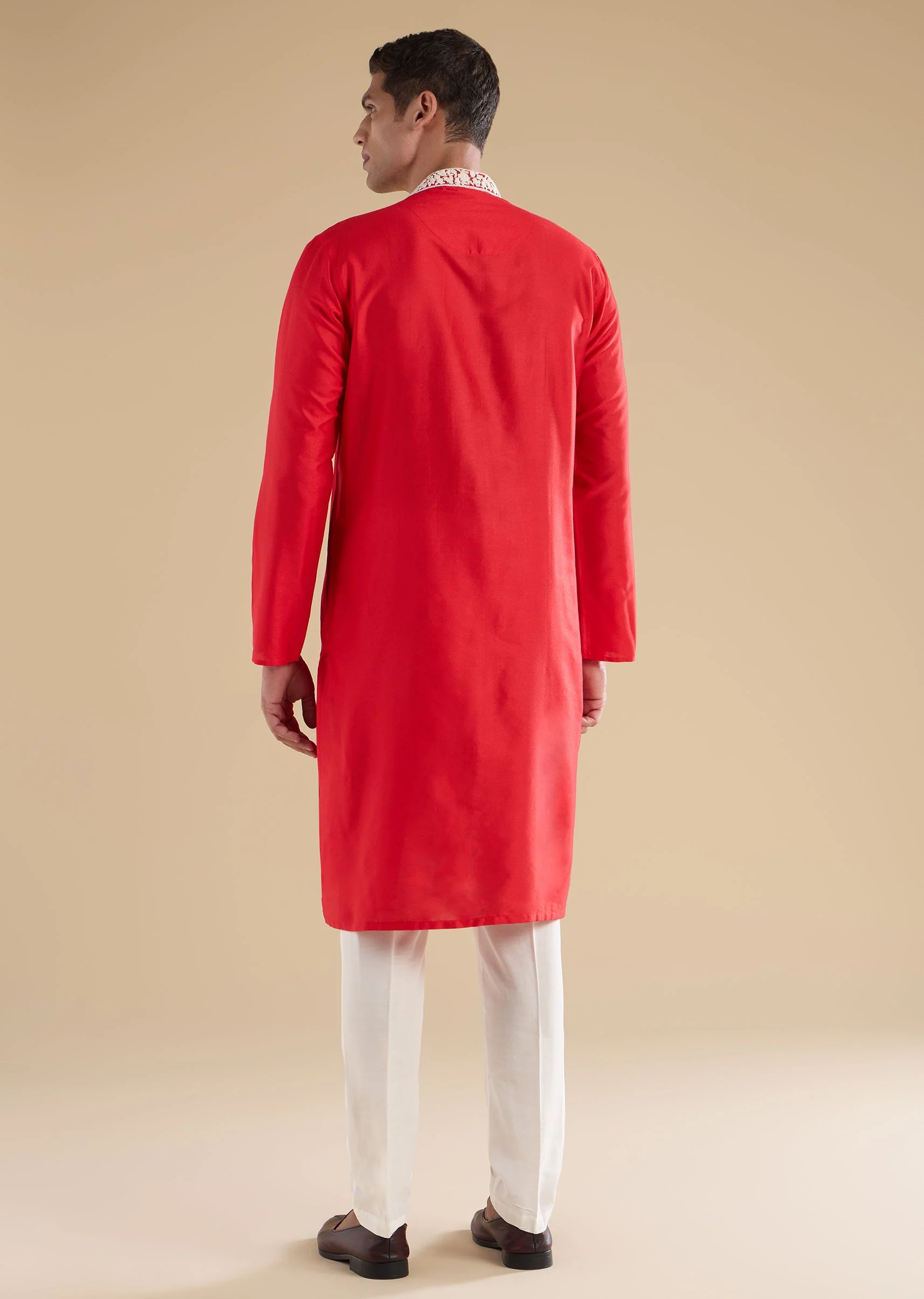 Red Banarasi Silk Embroidered Kurta Set