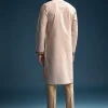 Beige Silk Kurta Set For Men With Resham Hand Embroidery