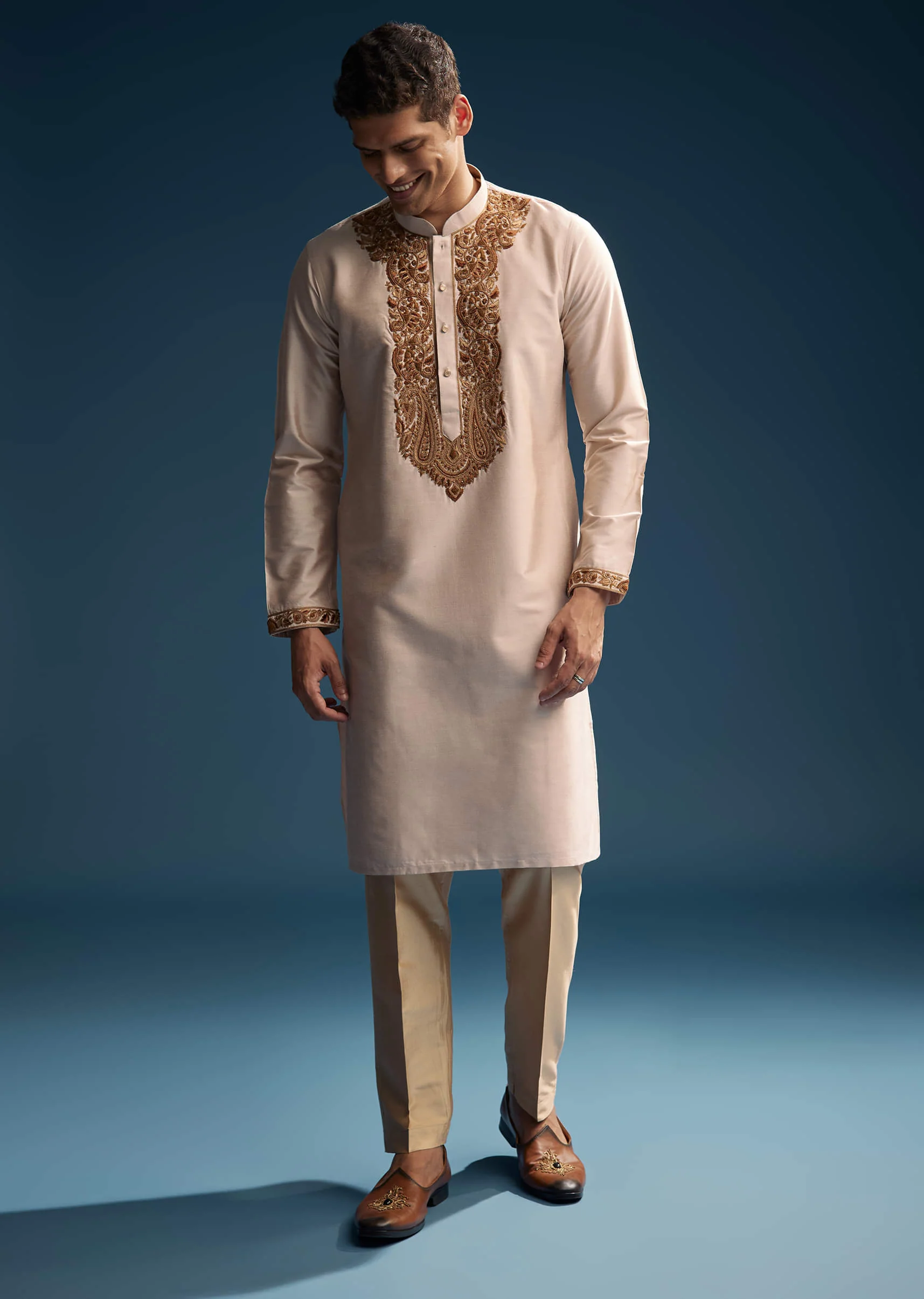 21794-36-36-variation-1.webp Beige Silk Kurta Set For Men With Resham Hand Embroidery