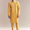 Yellow Silk Kurta Set For Men With Zardosi And Aari Work