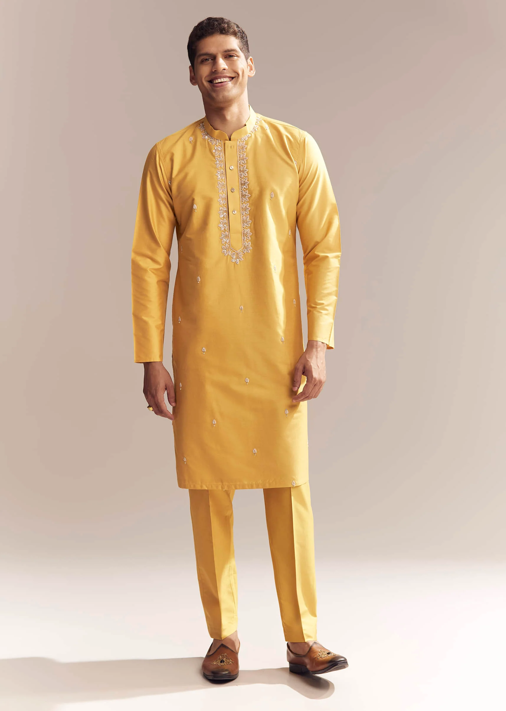 21802-yellow-silk-kurta-set-for-men-with-zardosi-and-aari-work-1.webp Yellow Silk Kurta Set For Men With Zardosi And Aari Work