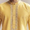 Yellow Silk Kurta Set For Men With Zardosi And Aari Work