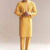 Yellow Silk Kurta Set For Men With Zardosi And Aari Work
