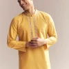 Yellow Silk Kurta Set For Men With Zardosi And Aari Work