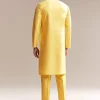 Yellow Silk Kurta Set For Men With Kashmiri Hand Work