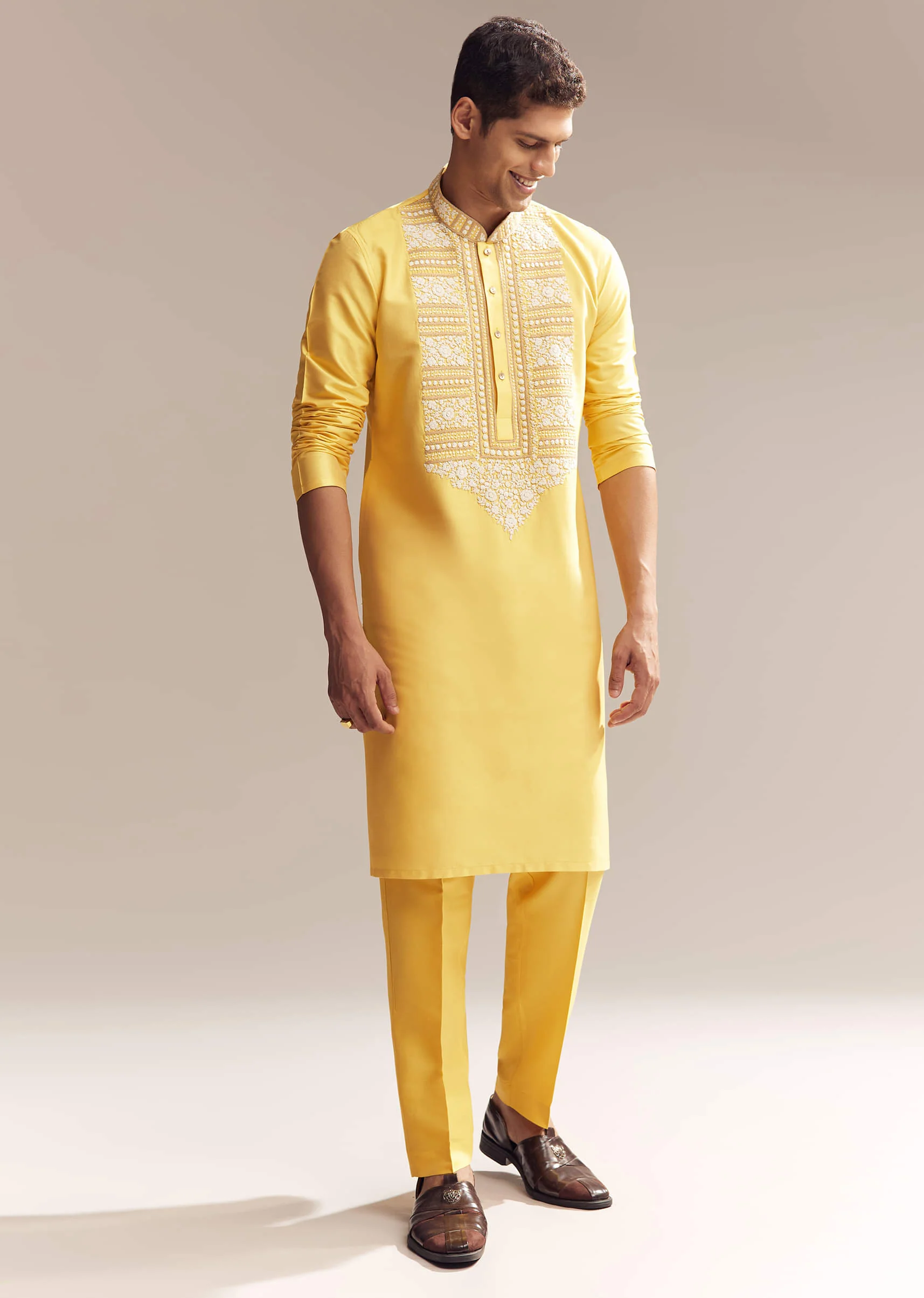 21813-38-38-variation-1.webp Yellow Silk Kurta Set For Men With Kashmiri Hand Work