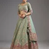 Green Printed Lehenga With Mirror Shine And Zari Detail