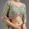 Green Printed Lehenga With Mirror Shine And Zari Detail