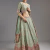 Green Printed Lehenga With Mirror Shine And Zari Detail
