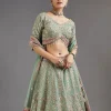 Green Printed Lehenga With Mirror Shine And Zari Detail