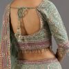 Green Printed Lehenga With Mirror Shine And Zari Detail