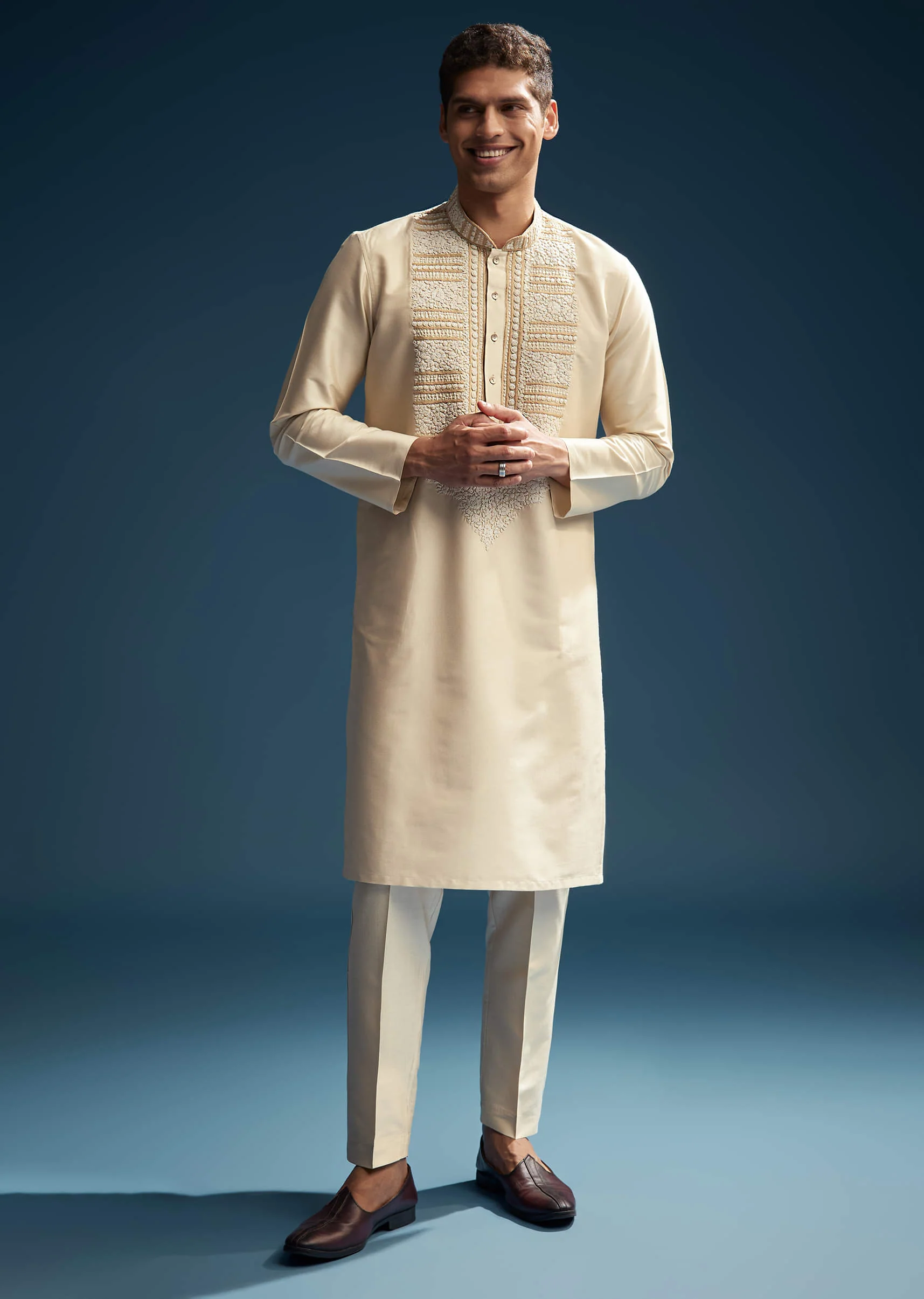 21820-beige-silk-kurta-set-for-men-with-kashmiri-hand-work-1.webp Beige Silk Kurta Set For Men With Kashmiri Hand Work