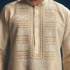 Beige Silk Kurta Set For Men With Kashmiri Hand Work