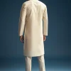 Beige Silk Kurta Set For Men With Kashmiri Hand Work