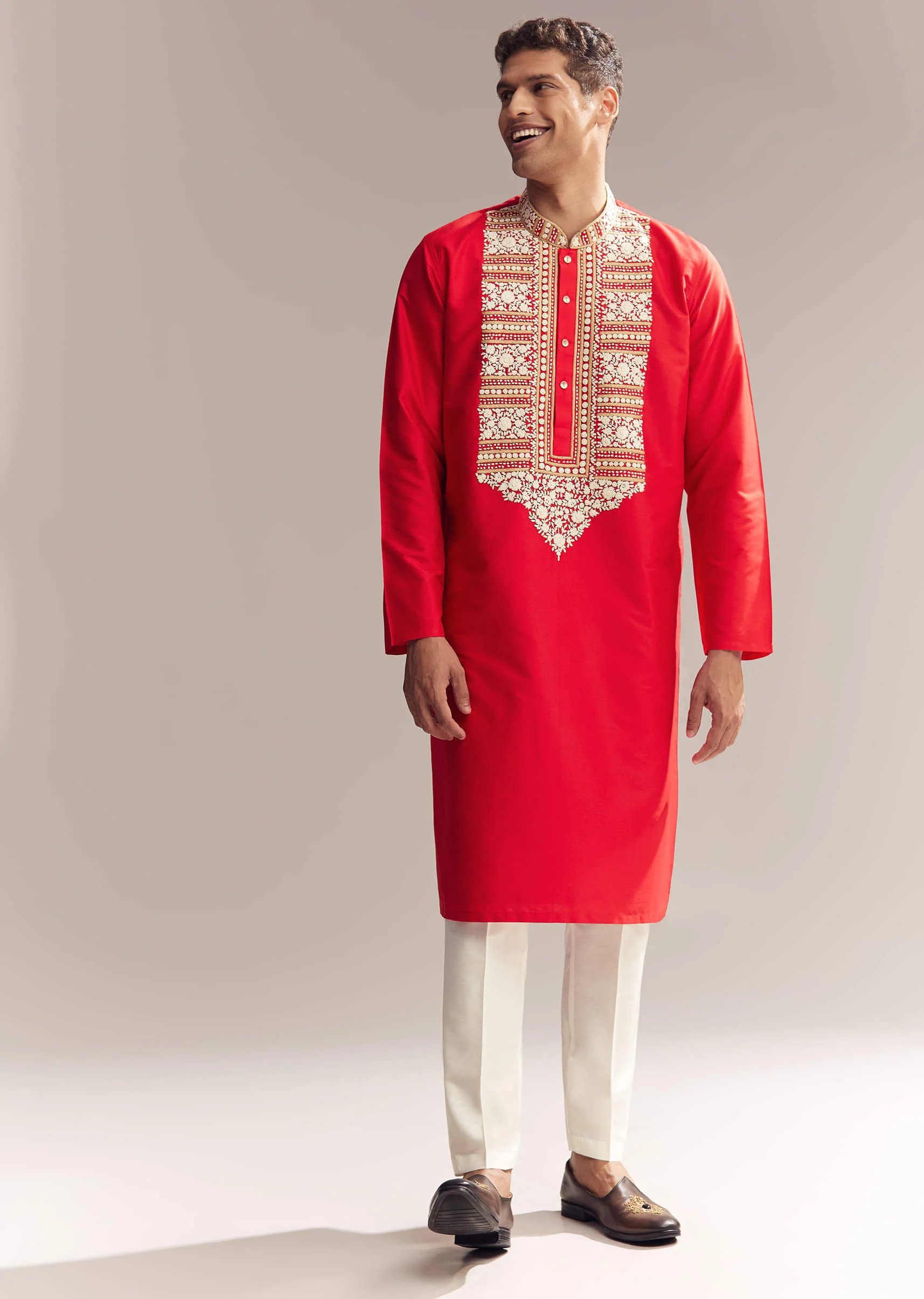 21829-red-silk-kurta-set-for-men-with-kashmiri-hand-work-1.webp Red Silk Kurta Set For Men With Kashmiri Hand Work