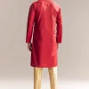 Red Silk Kurta Set For Men With Aari And Resham Knots