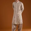 Brown Banarasi Silk Mens Kurta Pant Set