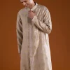 Brown Banarasi Silk Mens Kurta Pant Set