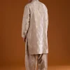 Brown Banarasi Silk Mens Kurta Pant Set