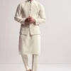 Cream Silk Kurta Jacket Set For Men With Floral Hand Embroidery