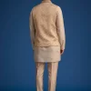 Gold Beige Banarasi Silk Kurta Jacket Set With Self Work