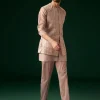 Peach Banarasi Silk Kurta Jacket Set
