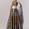 Black Colourblocked Lehenga With Sequins And Bead Work Choli