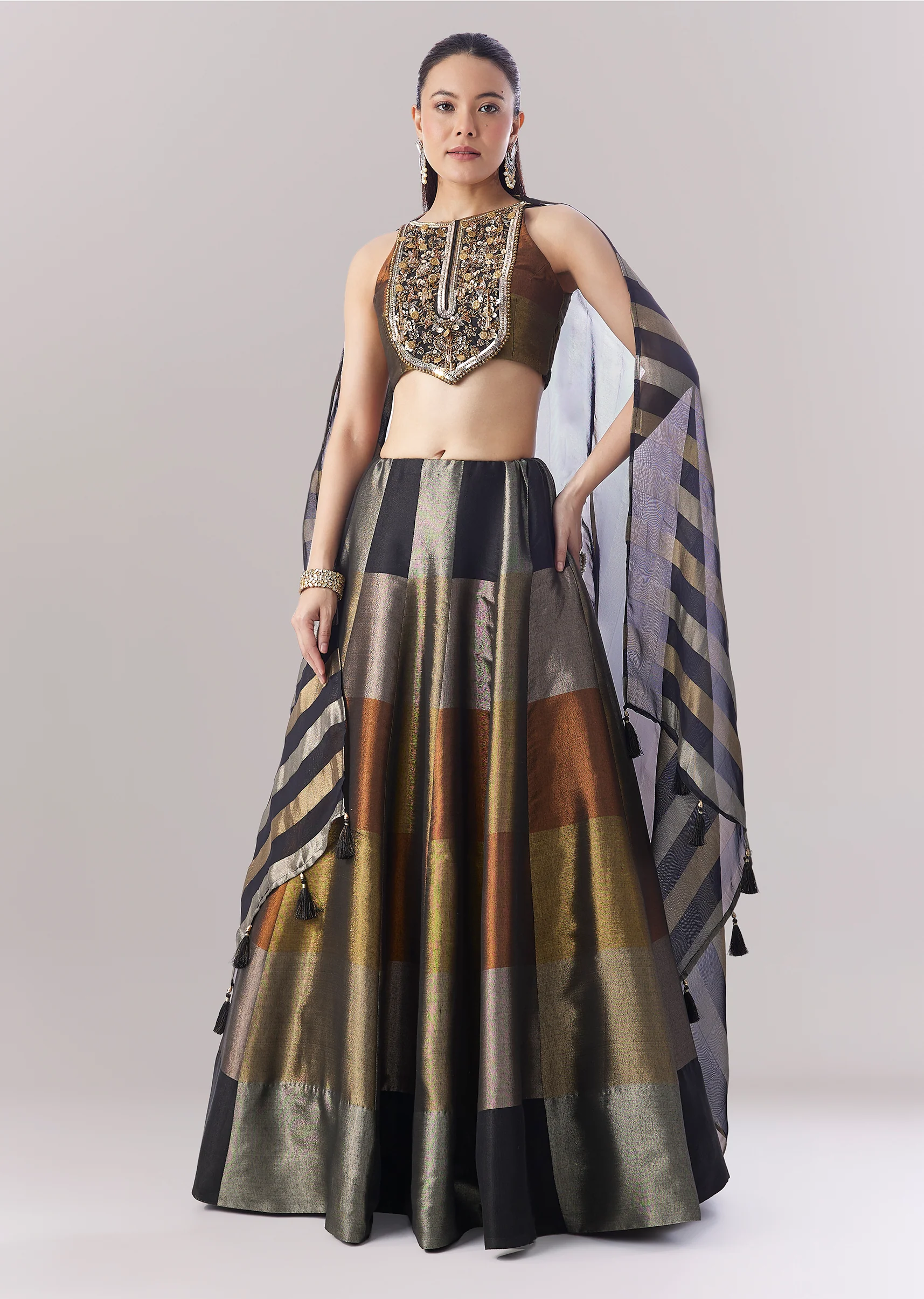 21883-black-colourblocked-lehenga-with-sequins-and-bead-work-choli-1.webp Black Colourblocked Lehenga With Sequins And Bead Work Choli